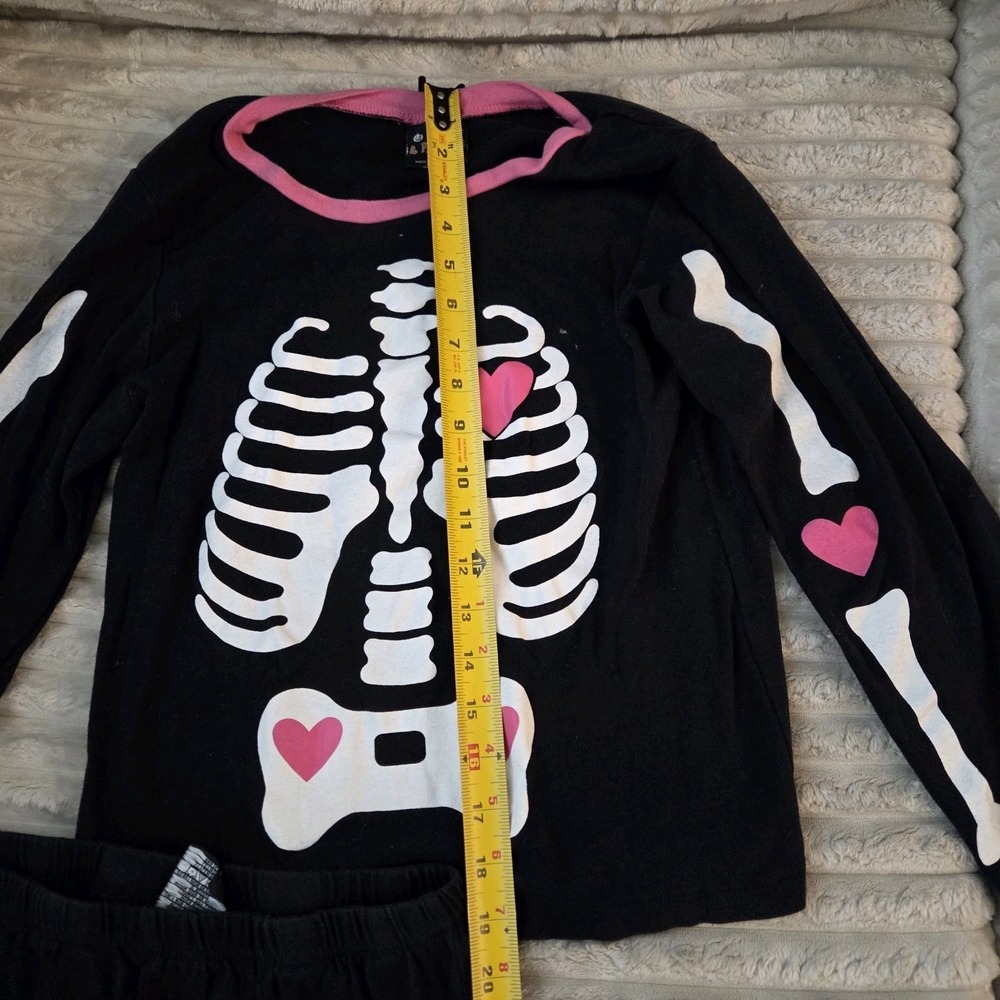 PJs & Presents Skeleton Pajamas S Halloween Girls Glow In The Dark Pink Heart - Picture 7 of 11